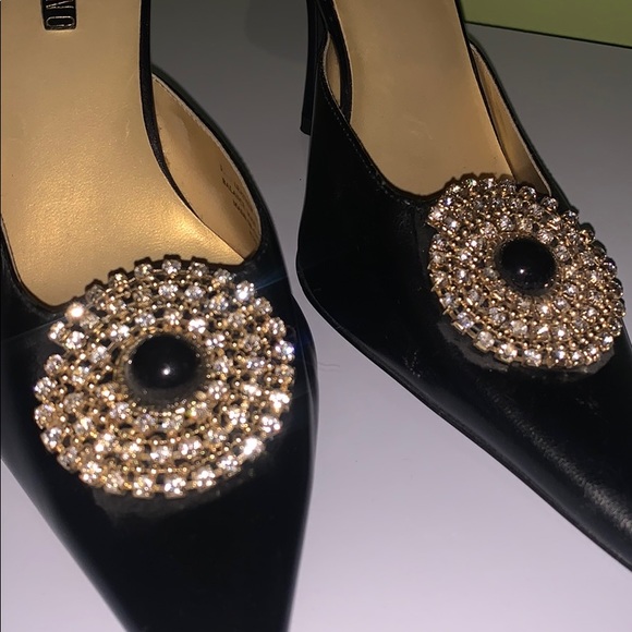 Ann Marino Point Toe Black + Gold Heels Size 8.5 - Picture 2 of 4